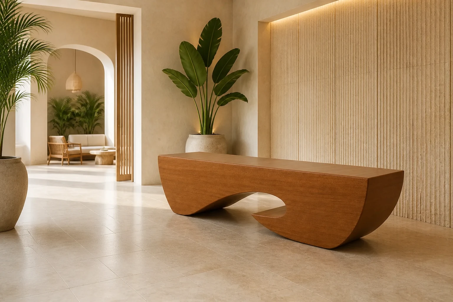 Flow Reception Desk shown in boutique hotel reception