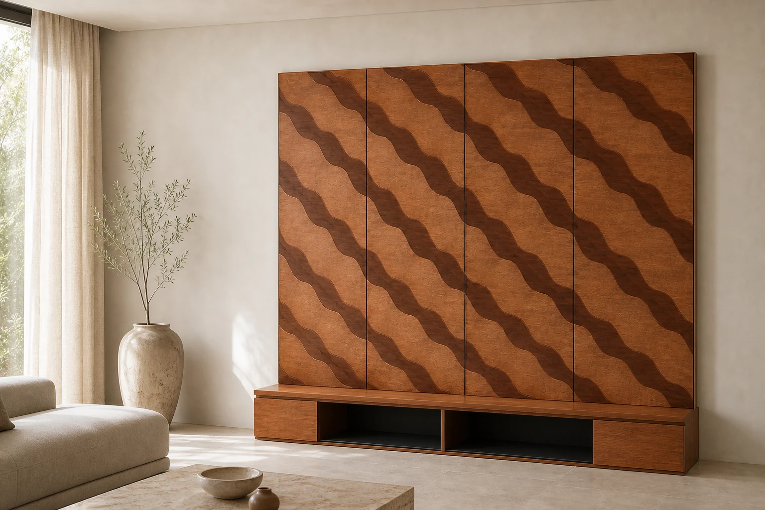 Landform Wall Panel shown in contemporary living room